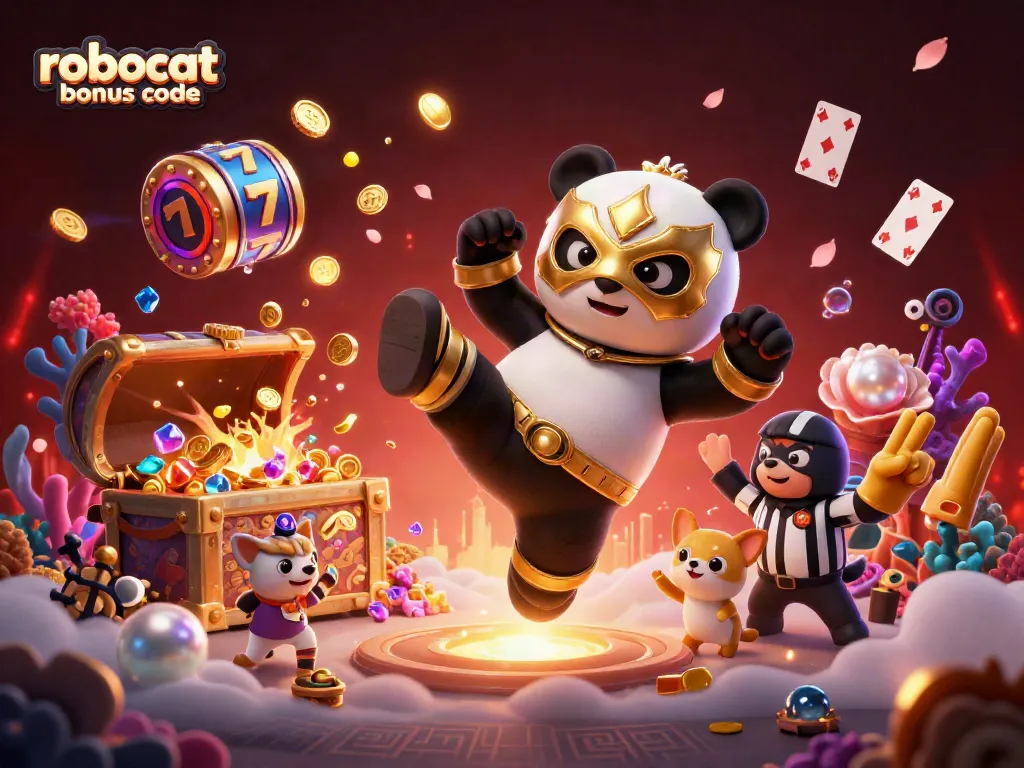 Experience the excitement with Robocat bonus code in this thrilling 3D casino scene featuring vibrant animations.